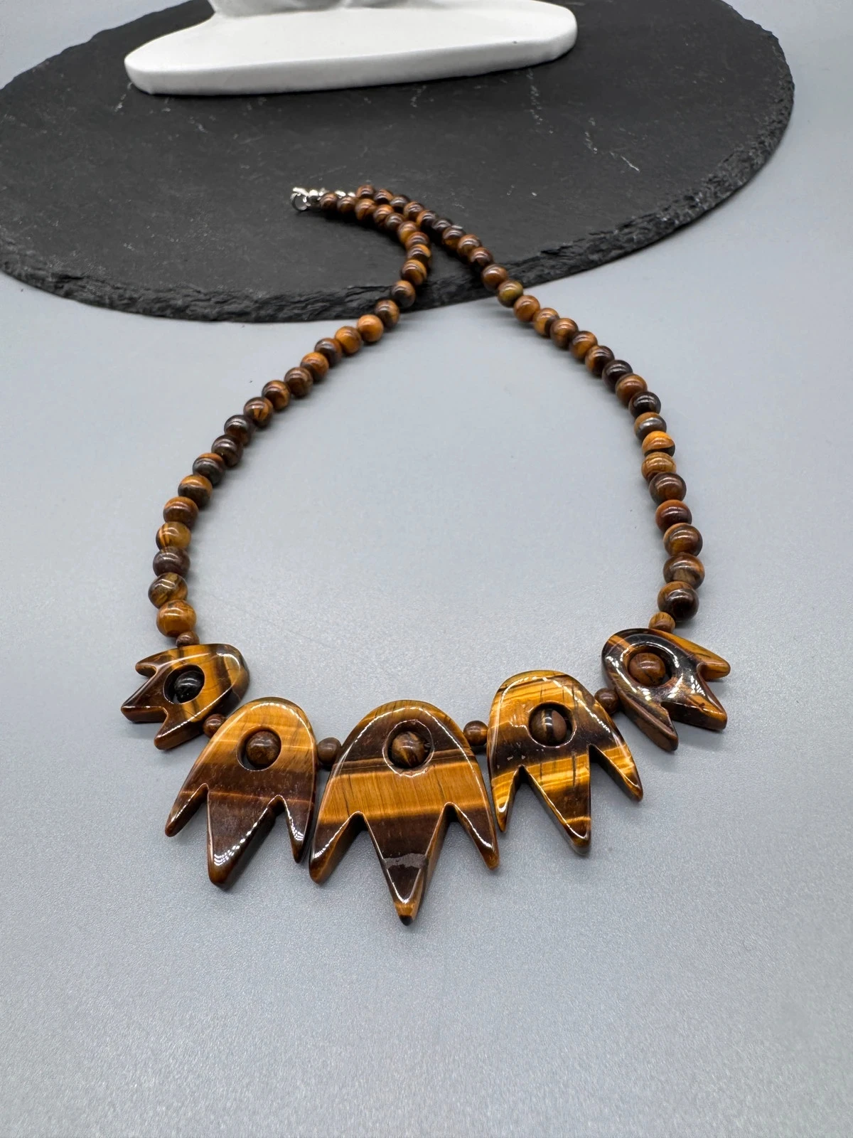 Collier perles œil de tigre pierre naturelle oeil de tigre.  – photo 2